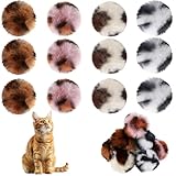 Quilax 12 Pcs Cat Pom Pom Balls, 2 in Fuzzy Balls for Cats, Soft Faux Fur Cat Pompom Ball, Cats Pets Interactive Playing Ball Indoor(4 Color Leopard Style)