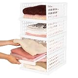 Compactor SLIDER Organizer Armadio con Cassettino Estraibile, Set da 4 Scaffali Modulabili Regolabili in Plastica BPA Free per Vestiti, Armadi, Bagno, Bianco, Taglia Maxi (34 x 45 x 18 cm)