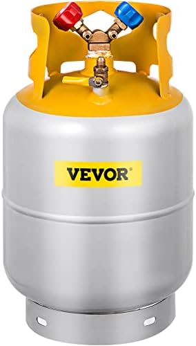 VEVOR Refrigerant Recovery Tank, 30 LBS Capacity, Y-Valve Liquid/Vapor, Double Valve Collar Design, Reusable Save Valve and 1/4 SAE Y Valve, Gray Yellow