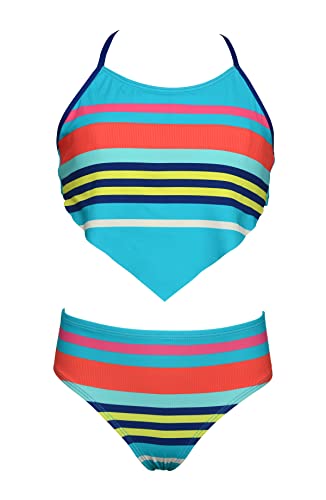 Hobie Girls' Hankini Top & Hipster Bottom Swimsuit Set, Multi//Sail Away Stripe, 14 #TOP15