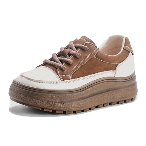 Women's Lace-Up Platform Fashion Sneakers,Comfortable Round Toe Soft Bottom Walking Shoes Breathable Non-Slip Casual Sport Shoes