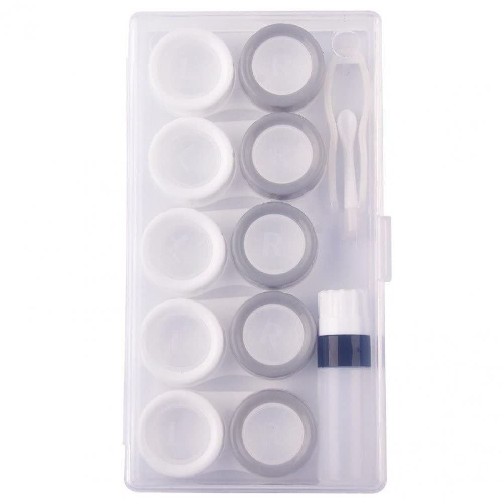 Dinntty Contact Lens Case 5 Pairs Portable Eye Contact Lens Box Leak-proof Contact Case with Tweezers Solution Bottle