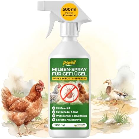 GREEN GUARDIA Milbenspray für Hühner – Starke & effektive Abwehr, 500 ml | Sofortschutz gegen Rote Vogelmilben & Parasiten – gebrauchsfertig für Hühnerstall, Legenester, Sitzstange