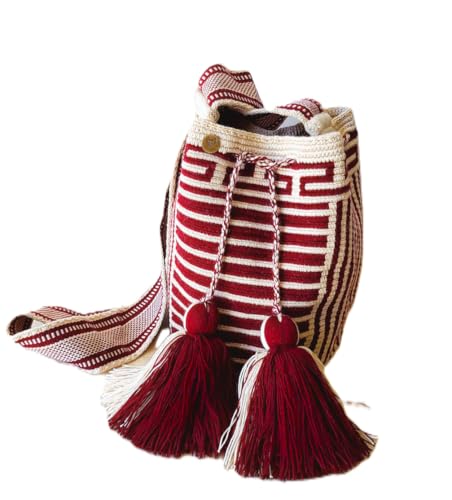 Terra Fusion Wayuu | Bolso Cubo hecho a mano | BORDEALES | Medio, beige