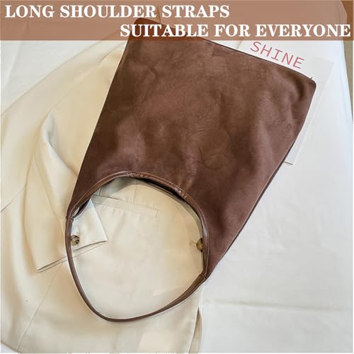 Image of Suede Hobo Bag for Women - Brown Retro Slouchy Purse - 2025 Upgrade New Fall Collection