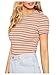 Milumia Women's Casual Multi Striped Ribbed Short Sleeve Solid Tee Knit Top (Red,Yellow, Medium, Short Sleeve)