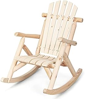 Multigot Wooden Rocking Chair, Natural Solid Adirondack Rocker with Armrest, Ergonomic Armchair for Porch, Garden and Balcony