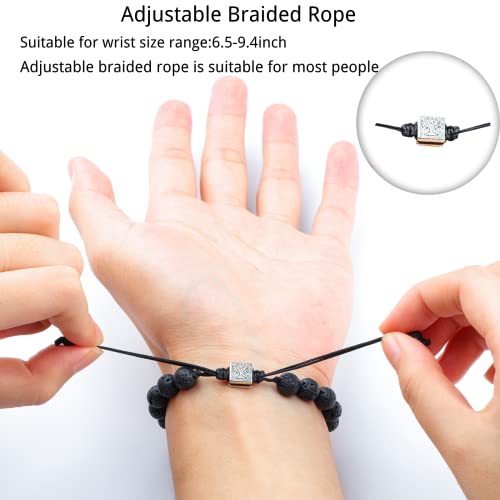 3Pcs Black Lava 7 Chakra Bracelets Real Stone Healing Crystal Bracelets Aromatherapy Essential Oil Diffuser Bracelets Yoga Beads Anxiety Bracelets Bangle With Braided Rope For Women Men 8Mm Beads #TOP3