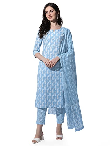 Image of MIRCHI FASHION Pure Cotton Women Straight Printed Kurti Set with Dupatta & Pant