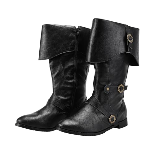 CIYASHEH Botas medievales renacentistas para hombre y mujer, botas góticas de media pantorrilla, para Halloween, cosplay, zapatos con puño, Negro, 39.5 EU