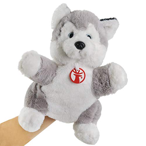 Houwsbaby Plush Husky Hand Puppet Plush Puppy Toy for Imaginative Play, Role Play, Interactive Dog Toy for Storytelling Teaching Puppet Theater, Gift for Kids Boys Girls, Gray, 10''
