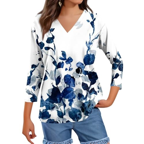 HTHLVMD Womens 3/4 Length Sleeve Tunic Tops Summer Fall Outfits 2025 Three Quarter Sleeve Casual V Neck T Shirts for Women