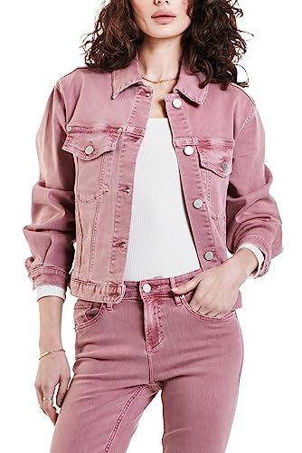 DEAR JOHN Jules Women's Denim Jacket Vintage Washed Collared Button Front Long Sleeve