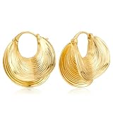 YUJIE Gold Plated Hoop Earrings for Women Chunky Textured Earring Statement Jewelry Small Median Size Hoops