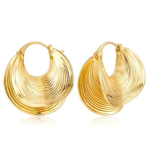 YUJIE Gold Plated Hoop Earrings for Women Chunky Textured Earring Statement Jewelry Small Median Size Hoops
