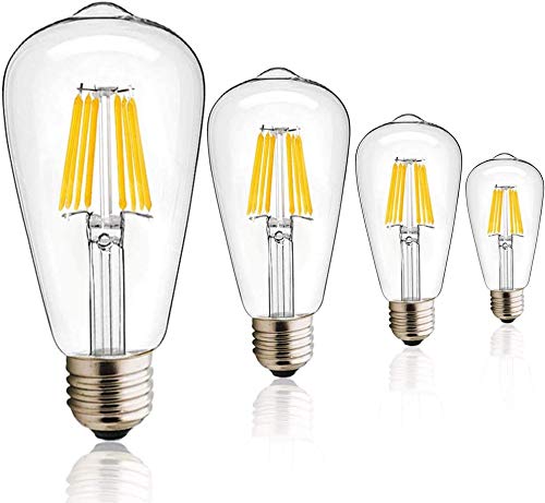 Ampoule LED Edison à vis ST64 E27 Vintage, ampoule à filament 8W (équivalent 80W), lampe rétro blanche chaude 2700K, 750lumen, sans intensité, pack de 10, 8w, pack de 4 Cover