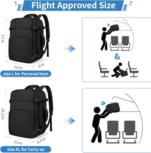 Image of Travel Backpack for Women Men Airline Approved Carry On Flight Waterproof Sports Luggage Casual Daypack Hiking | Black