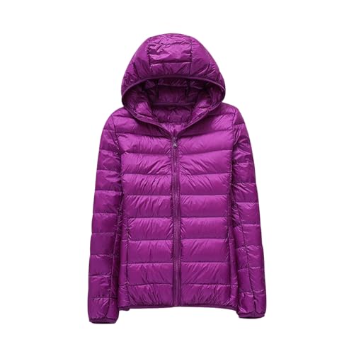 Plumifero Ligero Mujer Capucha Chaqueta Plumas Plumífero Ultraligero Mujer Abrigo Plumon Plumiferos Ligeros Mujer Pluma Ligero Mujer Quilted Puffer Down Jacket Women Cazadora Plumas Mujer Morado L