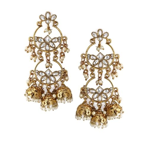 Image of Rubans Long Dangler Earrings Kundan & Pearl Ethnic Jewellery Gift for Women & Girls
