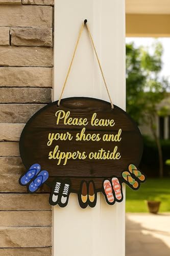 Image of Please Remove Your Shoes Outside Door Hanging Sign Board for Home, Office & Shop Entrance, Wall & Door Decor, Durable Multicolor Sign