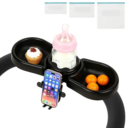 ALRLORO Universal Stroller Snack Tray, 4 in 1 Stroller Tray Attachment with Cups Phone Holder for Baby Toddler Stroller, 360° Rotation Universal Stroller Tray Compatible with Uppababy, Baby Jogger