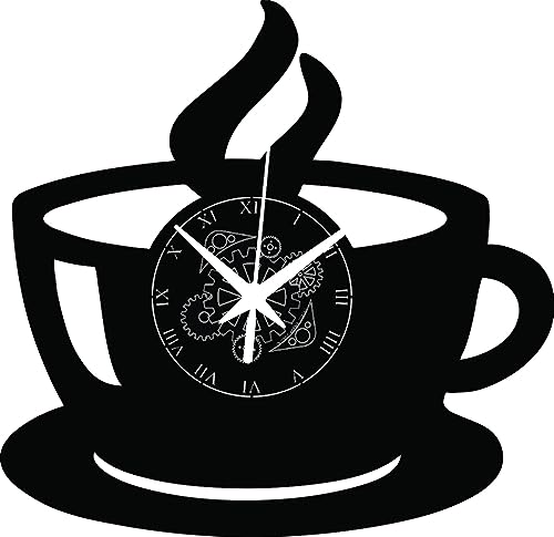 Instant Karma Clocks ➤ Taza de café ➤ Reloj de Vinilo de Pared para Bar, pastelería, Tostador, café, Restaurante, Color Negro, 30 x 30 cm