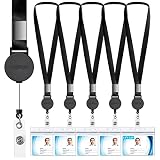 Lanyard with ID Badge Holder (5 Pack) 20 inch Flat Polyester ID Lanyard with Retractable Badge Reel