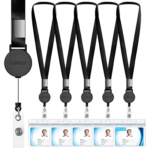 Lanyard With Id Badge Holder (5 Pack) 20 Inch Flat Polyester Id Lanyard With Retractable Badge Reel And Horizontal Name Badge Holder For Offices Id, School Id, Driver Licence #TOP10
