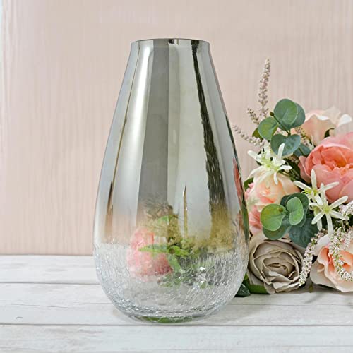 Image of Crackle Vase Polished Silver Smoked Colour Ombre Clear Class Flower Display 25cm