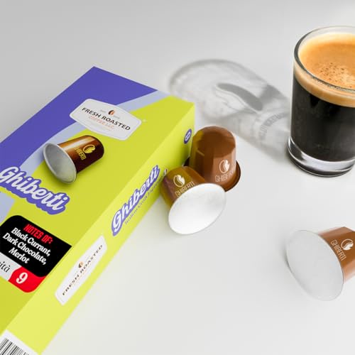 Image of Fresh Roasted Coffee, Ghiberti Italian Craft Espresso Capsules for Nespresso OriginalLine, Intensity 9, Kosher, 10 Recyclable Aluminum Capsules