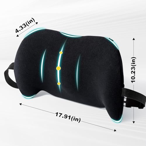 BYMECOST Lumbar Support Pillow for Car, Memory Foam Car Seat Back Support Pillow for Driving, Back Cushion with Strap for Pain Relief, Ergonomic Back Cushion for Office Chair, Wheelchair (A-Black)
