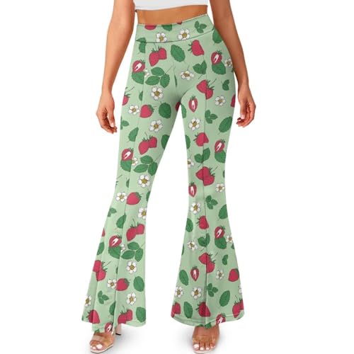 Suobstales Calça feminina de ioga bootcut de cintura alta, leggings de ioga flare com bainha dividid