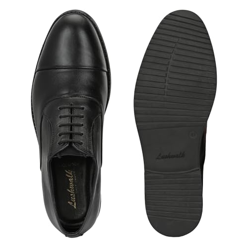 Image of Men's Premium Leather Oxford Lace-Up Formal Shoes | Stylish Cap Toe Design, Soft Cushioned Insole, Rubber Outsole | Perfect for Business, Office Dress, Party & Wedding Footwear