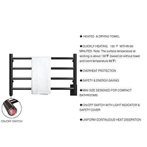 Heatgene Towel Warmer 4 Bar Towel Dryer Wall-Mounted Plug-In Bath Towel Heater - Matte Black #TOP5