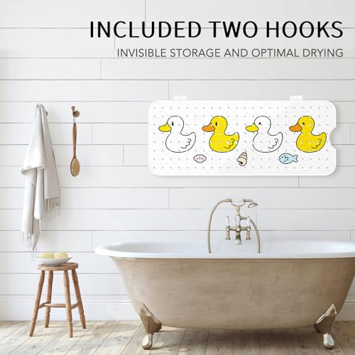Image of PRATIQUE Kids Bath Mat for Tub Non Slip,40 X 16 Inch Extra Long Kids Bathtub Mat Duck Bathtub Shower Mat Safety Anti Slip with Suction Cups and Drain Holes, Machine Washable