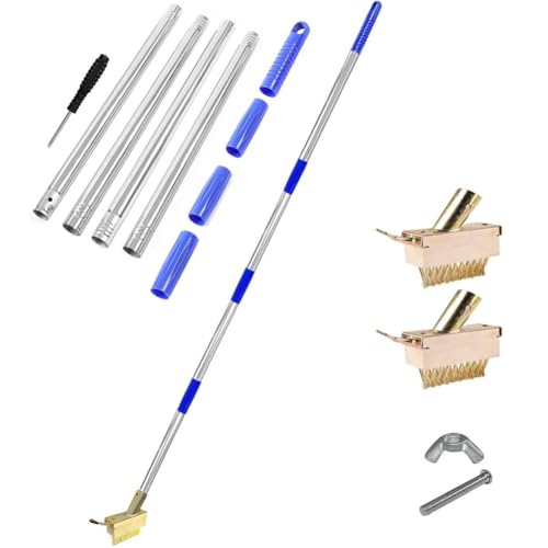 Désherbeur de fissures de 160 cm avec brosse en V et lame – Outil d'élimination des mauvaises herbes pour allée, démoussant pour pavés de terrasse, 2 têtes + 4 poignées