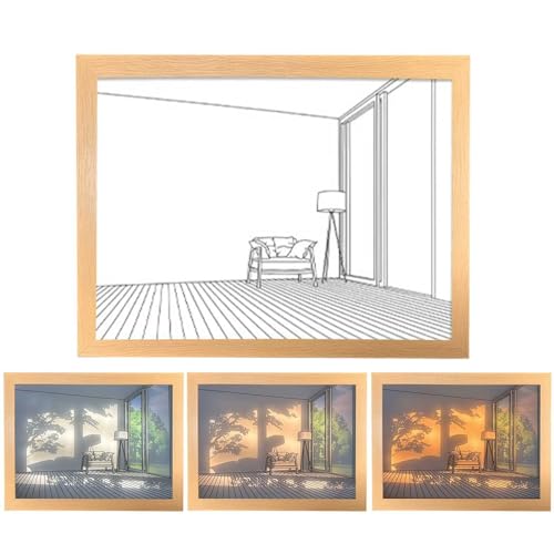 LED照明付きウォールアート、3色調光可能なLEDライトデコレーション付きシャドウフォトフレーム絵画、寝室・リビング・オフィス向けフレーム入りキャンバスウォールアート (モデル2) [5]