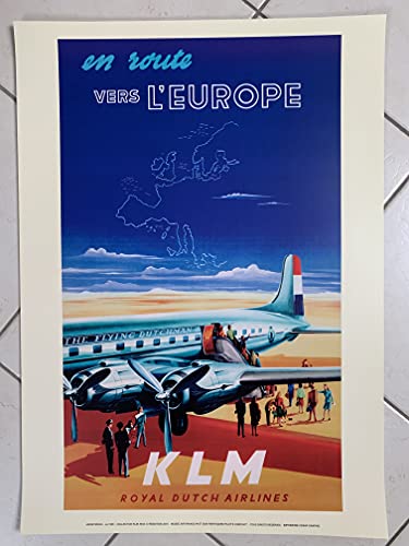Poster KLM En route vers l'Europe 1950 cadeau idéal pour passionné d'aviation