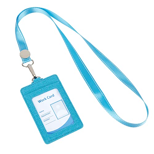 Cynure Faux Leather Vertical Badge Holder Lanyard Id Card Holder Case With 1 Id Window For School Office,Sky Blue #TOP3