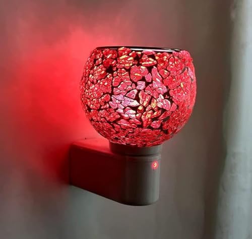 Kapur Dani Electrical Camphor Diffuser. Glass Kapoor Dhani & Essential Oil Diffuser with On Off Switch to Toggle Between Burner & Lamp (Red Glass)