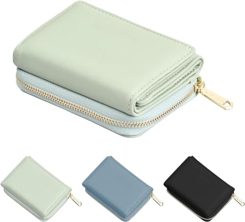 ueslwser Women's Mini Purse Women's Leather Small Purse Large Capacity Purse Small Purse Women's Purse Small Ladies with Large Capacity Many Compartments, light green, 10.5 x 4 x 8.5 cm, Fastened