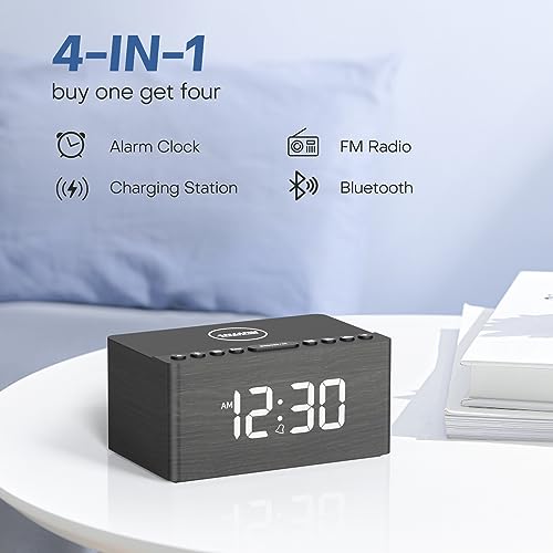 Anjank AC190BT-GREY Wooden Bluetooth Speaker Alarm Clock thumb #1