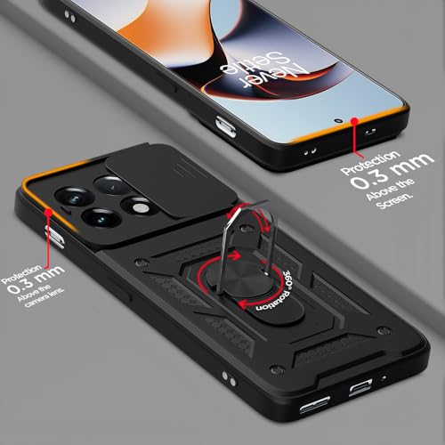 Image of Pikkme D10 Tough Armor Bumper Case | 360 Protection Case | Sliding Camera Shield Cover & Ring Holder Stand Back Cover for OnePlus 11R 5G (Black)