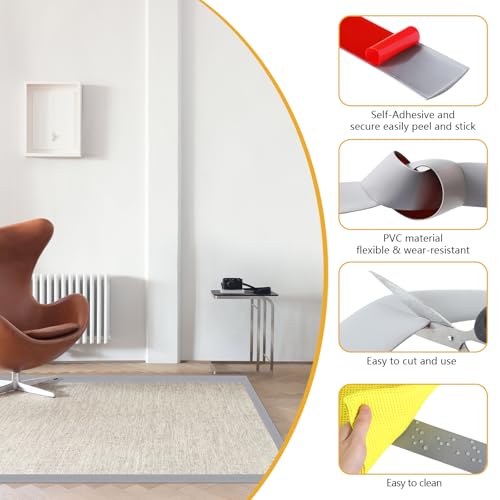 Gucass Übergangsprofil Wasserdicht Selbstklebend Grau, 3 M x 5cm Breit Vinyl Übergangsleiste, Ungelochte Abdeckleiste, Teppichleisten Selbstklebend, Übergangsschiene für Fliesen, Holz, Laminat