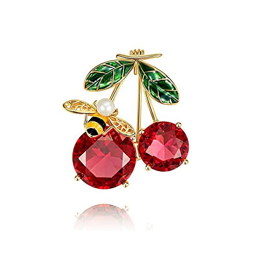 Cute Bee Cherry Rhinestone Brooch Pin For Women Girls Fashion Gold Tone Shell Pearl Red Cz Enameled Animal Fruit Brooches Lapel Pins Dainty Dress Accessories Jewelry For Hat Bag Suit Tie #TOP7