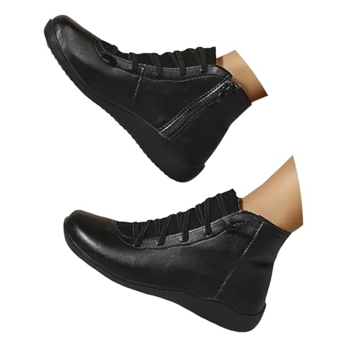 Chaussures Femme Confort Chic, Bottines Femme Cuir Plates Noir, Chaussures Bottine Femmes Hiver Confort Chic Chaussure De Marche Pieds Larges Confortables...
