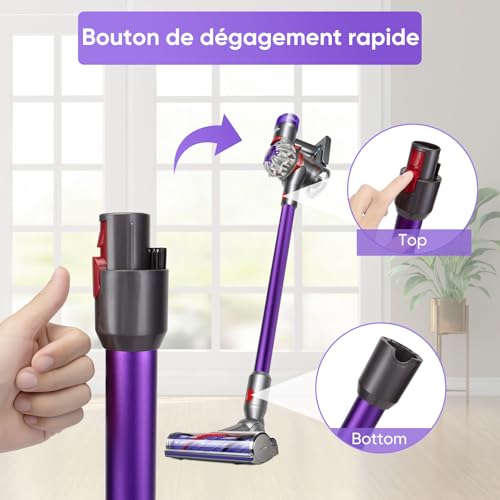 BIHARNT Tube Extension compatible pour Dyson V7 V8 V10 V11 V15, Tube Rallonge Accessoire Dégagement Rapide Baguette Extensible 72cm (violette) – vue 3