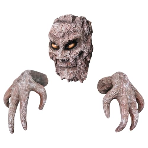 Boomgezichtsdecoraties buiten: spookschors sculpturen, decoratieve tuinversieringen, Halloween-muurkunst, demon-trees, speciaal realistisch tuindesign, dec