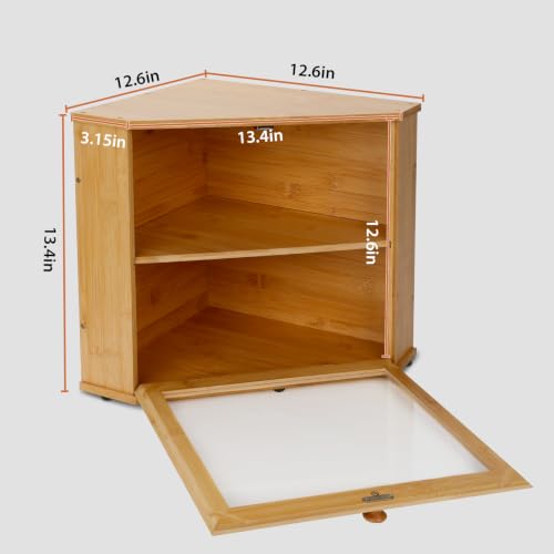 Bamboo Corner Bread Box for Kitchen Countertop - Double Layer Bread Storage with Clear Acrylic Window, Wooden Bread Keeper Organizer for Homemade Bread, Under Cabinet Mount, Fits Countertop & Pantry — view 6