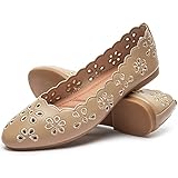 【Breathable & Soft】Womens Ballet Flats are made of PU Leather Upper with Floral Eyelets,you will feel Breathable while walking all day.Fit with Padded Memory Foam Insole like walking in a cloud. 【Comfy & Lightweight】Women's Flats made with TP...